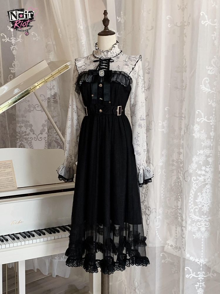 Elastic Lace Trim - فستان لوليتا فرنسي عتيق للنساء، باللونين