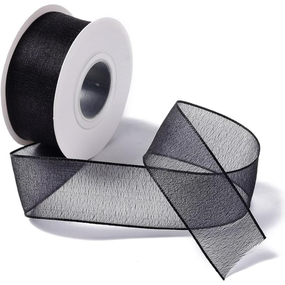 شريط أورجانزا أسود بعرض 1 بوصة - مراجعة Organza Ribbon Spool وسعره